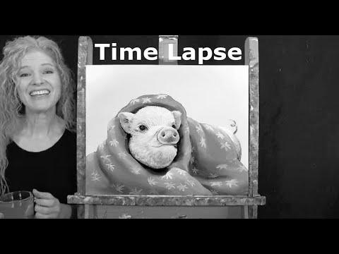 TIME LAPSE – Study Tips on how to Paint "PIG IN A BLANKET" with Acrylic Paint- Step by Step Video Tutorial